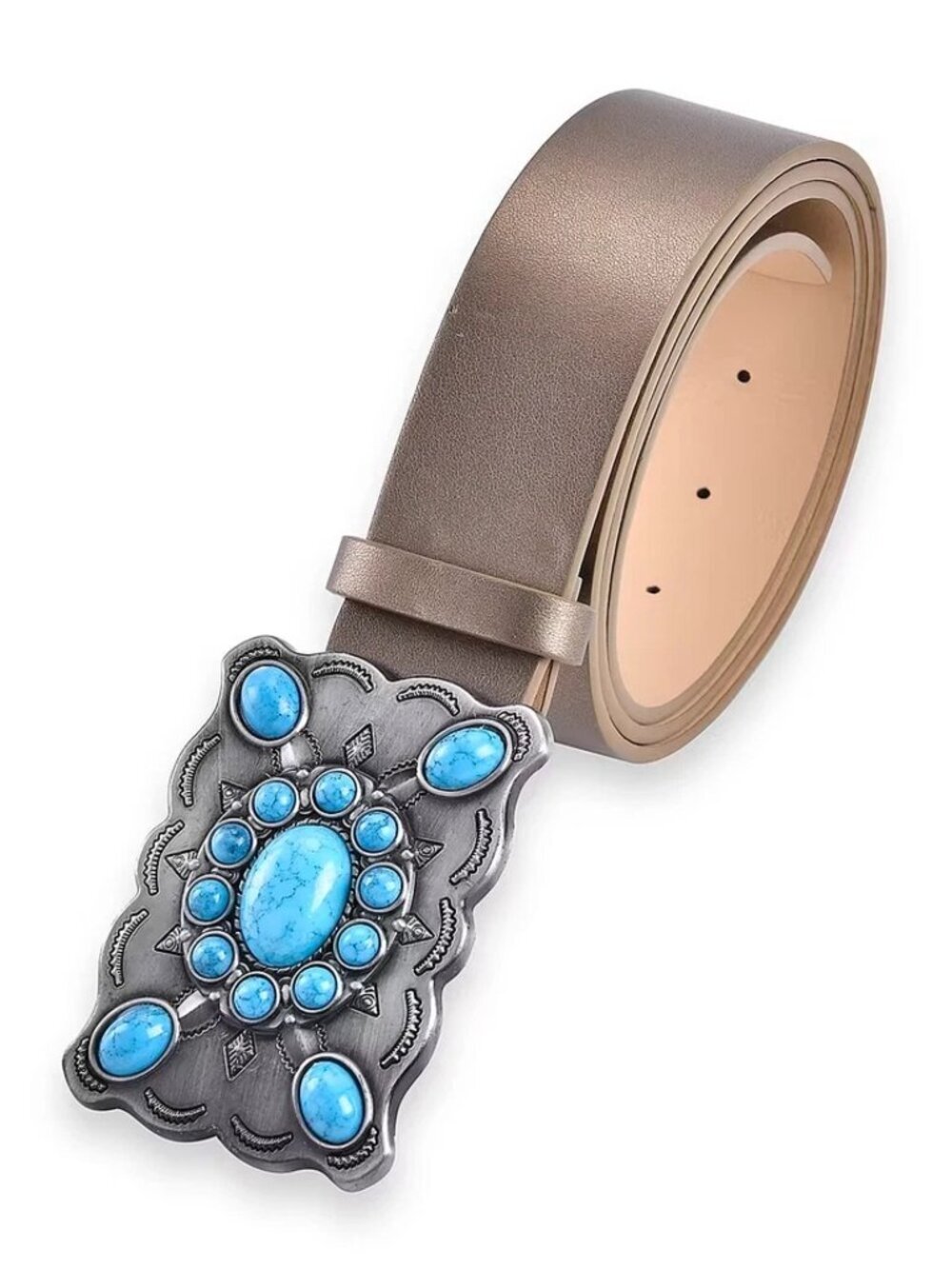 Gold Color Faux Leather Buckle Belt with Kallaite Stone (47.20")